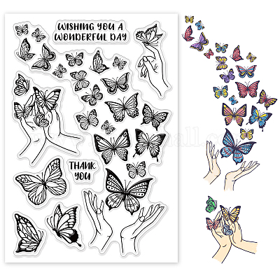 Ready Made Rubber Stamp - Plant Butterfly Number Frame Clear Silicone Stamp