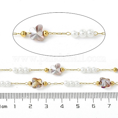 10 м ионное покрытие (IP) 304 нержавеющая сталь и АБС-пластик жемчужные бусины и стеклянные звенья-бабочки CHS-G035-04G-03-1