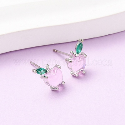 Серьги-гвоздики в форме яблока с микропаве из кубических цирконий из латуни EJEW-L278-04P-1