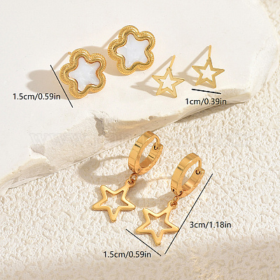 3 пара серег из нержавеющей стали с цветком и полой звездой BQ9820-1