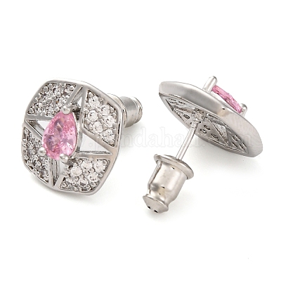 Квадратные серьги-гвоздики с кубическим цирконием из латуни для женщин EJEW-I304-27P-05-1