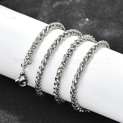 Устойчивые к потускнению модные мужские ожерелья из нержавеющей стали 201 из пшеничной цепи NJEW-L043A-45P-1