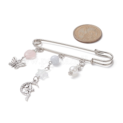 Wholesale Natural Mixed Gemstone Heart & Fairy & Butterfly Charms Safety  Pin Brooch 