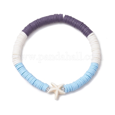 Плоские круглые браслеты ручной работы из полимерной глины heishi с бусинами BJEW-JB11802-02-1