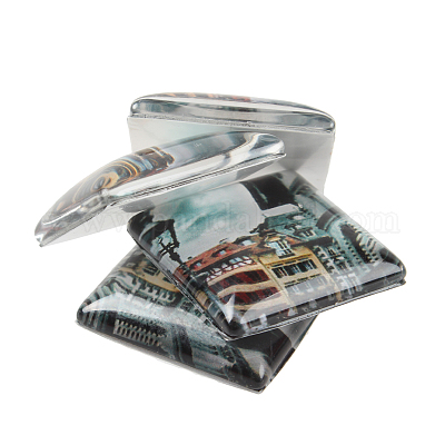 Стеклянные кватрадные кабошоны с рисунком европейского стиля X-GGLA-N001-10mm-F17-1