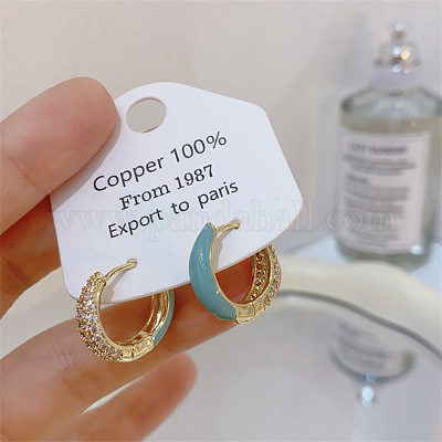 Латунные серьги-кольца из прозрачного кубического циркония EJEW-P308-07G-1