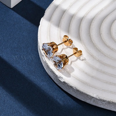 Серьги-гвоздики из нержавеющей стали 304 с микропаве из прозрачных кубических цирконий EJEW-P299-01E-G-1