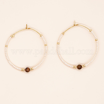 Серьги-кольца из стеклянных бусин ручной работы в стиле бохо RN1446-4-1