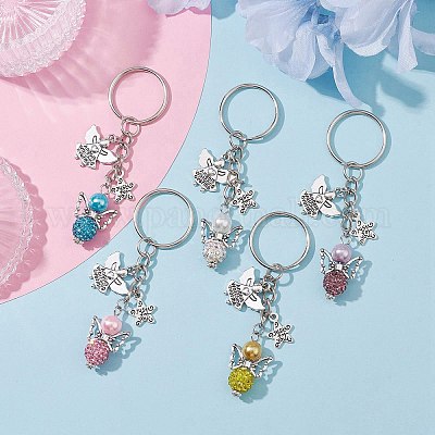 5 個 5 色エンジェルポリマークレイラインストーンキーホルダー 合金