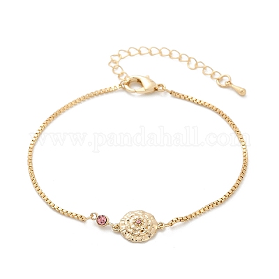 Браслеты-цветы с микропаве из кубического циркония из латуни на день рождения BJEW-U031-01G-10-1