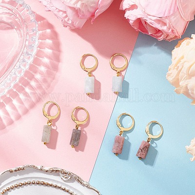 3 пара серег из нержавеющей стали 304 с натуральными камнями и застежкой-русиком EJEW-JE06527-01-1