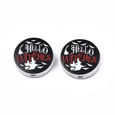 Бусины из натурального дерева с принтом на Хэллоуин WOOD-T021-57-1