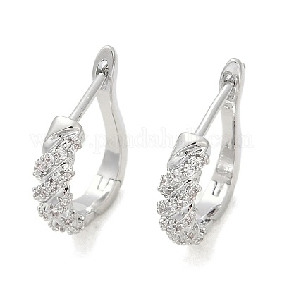 Серьги-кольца из латуни с прозрачным фианитом EJEW-Q016-15P-1