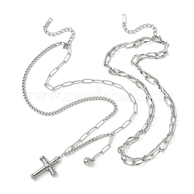 Ожерелья с подвеской-крестом из нержавеющей стали 304 NJEW-M078-05P-1
