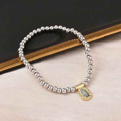 Браслеты из латуни с овалами и подвесками в виде Иисуса BJEW-B148-03A-1