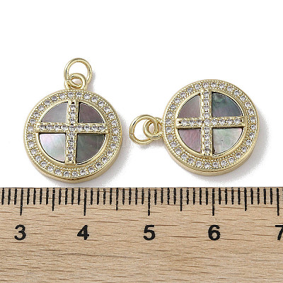 Подвески-крестики из латуни с микропаве и прозрачным кубическим цирконием KK-G485-32G-02-1