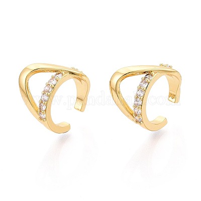 Серьги-каффы с латунным паве из прозрачных кубических цирконий EJEW-T049-04G-1