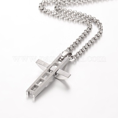 Ожерелья с подвеской-крестом из нержавеющей стали 304 NJEW-JN01287-1