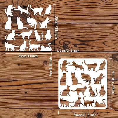 2 Pcs Peeping Cat Drawing Stencil 2 Size Tilted-Head Cat