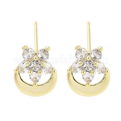 Серьга-гвоздик из латуни с прозрачным фианитом и паве EJEW-S217-G07-1