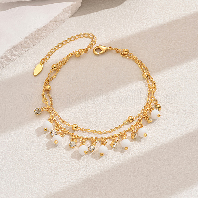 Модные женские браслеты на щиколотку в винтажном пляжном стиле с двухслойными кисточками и кубическим цирконием ED6281-5-1