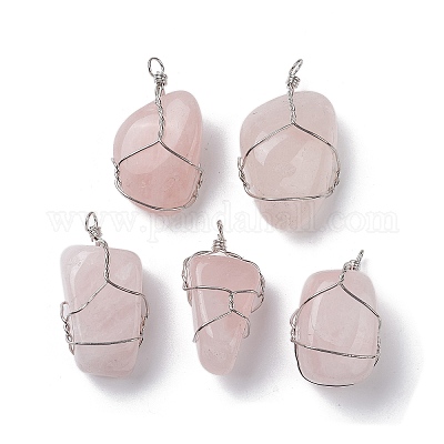 Подвески из медной проволоки из натурального розового кварца G-C110-06A-P-1