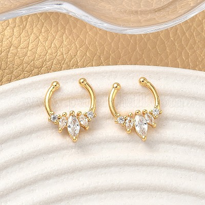 Латунные кольца для носа с круглыми/подковообразными штангами из прозрачного кубического циркония EJEW-D337-18C-G-1