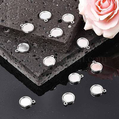 Тибетский стиль старинное серебро литые плоские круглые сеттинги подвеска кабошон X-TIBEP-M022-32AS-1