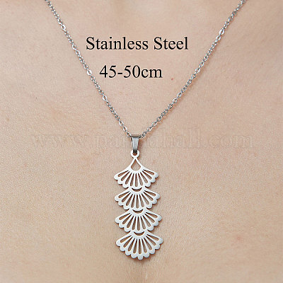 Ожерелье с полым веером из не тускнеющей нержавеющей стали 201 NJEW-OY001-63-1