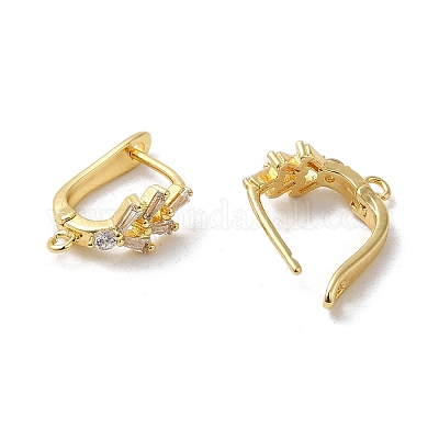 Серьги-кольца в форме цветка с латунным покрытием из микро-паве и кубическим цирконием KK-E084-47G-1