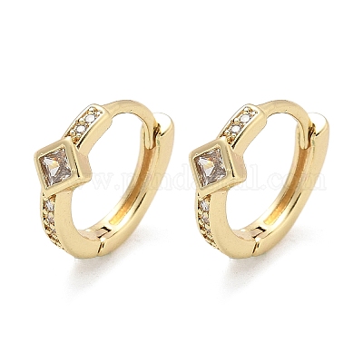 Серьги-кольца с ромбами из латуни с микропаве из прозрачных кубических цирконий EJEW-Z102-14G-1
