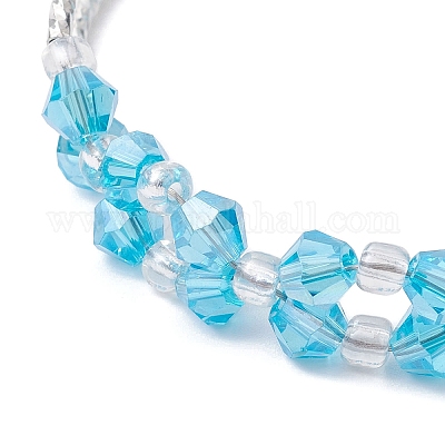 Браслет из изогнутой трубки из стекла и латуни с бисером и магнитной застежкой из сплава BJEW-JB09853-1