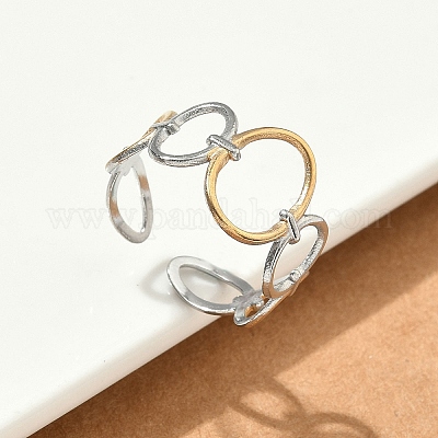 Двухцветные манжетные кольца из нержавеющей стали 304 RJEW-S635-01GP-G-1