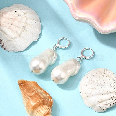 Латунные пластиковые серьги-кольца с жемчугом EJEW-JE06485-01-1