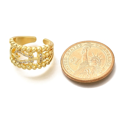 Кольца-манжеты для пальцев с покрытием из латуни с микропаве из прозрачного кубического циркония для женщин RJEW-M028-30G-04-1