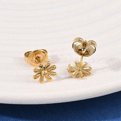 Серьги-гвоздики в форме цветка из нержавеющей стали 304 EJEW-I320-02G-1