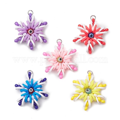 Круглые подвески из полимерной глины и снежинок ручной работы PALLOY-MZ00639-1