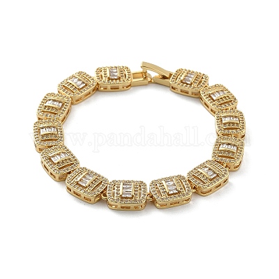 Латунные прямоугольные звенья с микропаве из прозрачного кубического циркония для женщин BJEW-C100-01G-1