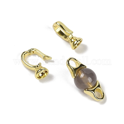Натуральный серый агат с латунными застежками-защелками G-G141-03G-09-1