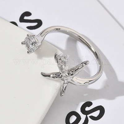 Манжеты из латуни с микро паве кубический цирконий для женщин RJEW-H256-08P-1