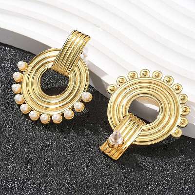 Серьги-гвоздики из нержавеющей стали 304 с имитацией жемчуга EJEW-M069-02G-1