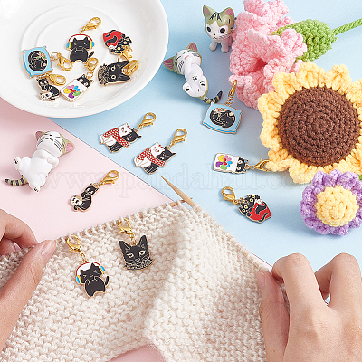 Подвески из эмали из сплава черной кошки HJEW-AB00368-1