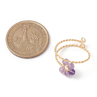 Регулируемые кольца с цветком из натурального аметиста RJEW-TA00126-02-1