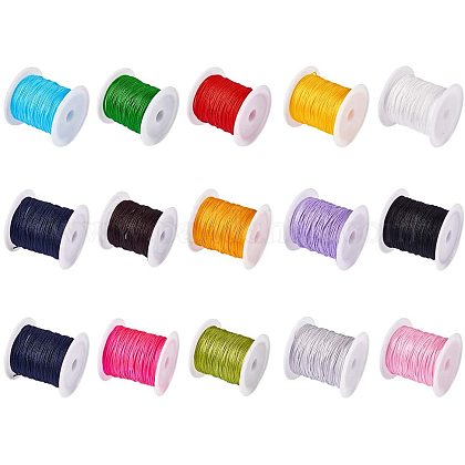 PandaHall 15 Colors 0.8mm Rattail Satin Nylon Trim Cord Chinese Knot Kumihimo String NWIR-PH0001-11-1