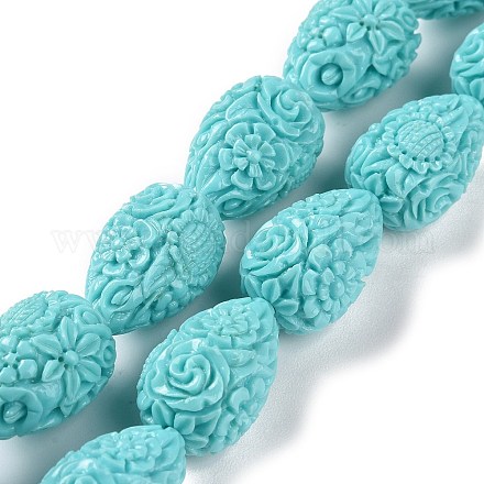 Dyed Synthetical Coral Teardrop Shaped Carved Flower Bud Beads Strands CORA-L009-04-1