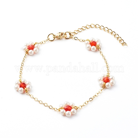 Perles de coquillage et perles acryliques bracelets à maillons de fleurs X1-BJEW-TA00003-01-1