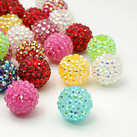 Chunky Resin Rhinestone Bubblegum Ball Beads X-RESI-M015-M-1