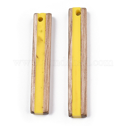 不透明樹脂とホワイトウッドのペンダント  長方形のチャーム  ゴールド  45x7.5x4.5mm  穴：2mm RESI-N039-11-1