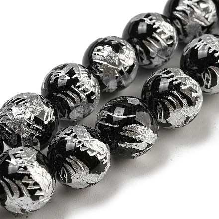 Chapelets de perles perles en agate noire naturelle G-C077-12mm-3B-1