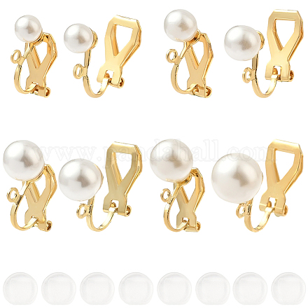 24 шт. 4 стиля фурнитуры для сережек-клипс из нержавеющей стали 304 с пластиковыми бусинами с имитацией жемчуга STAS-SC0010-46A-1